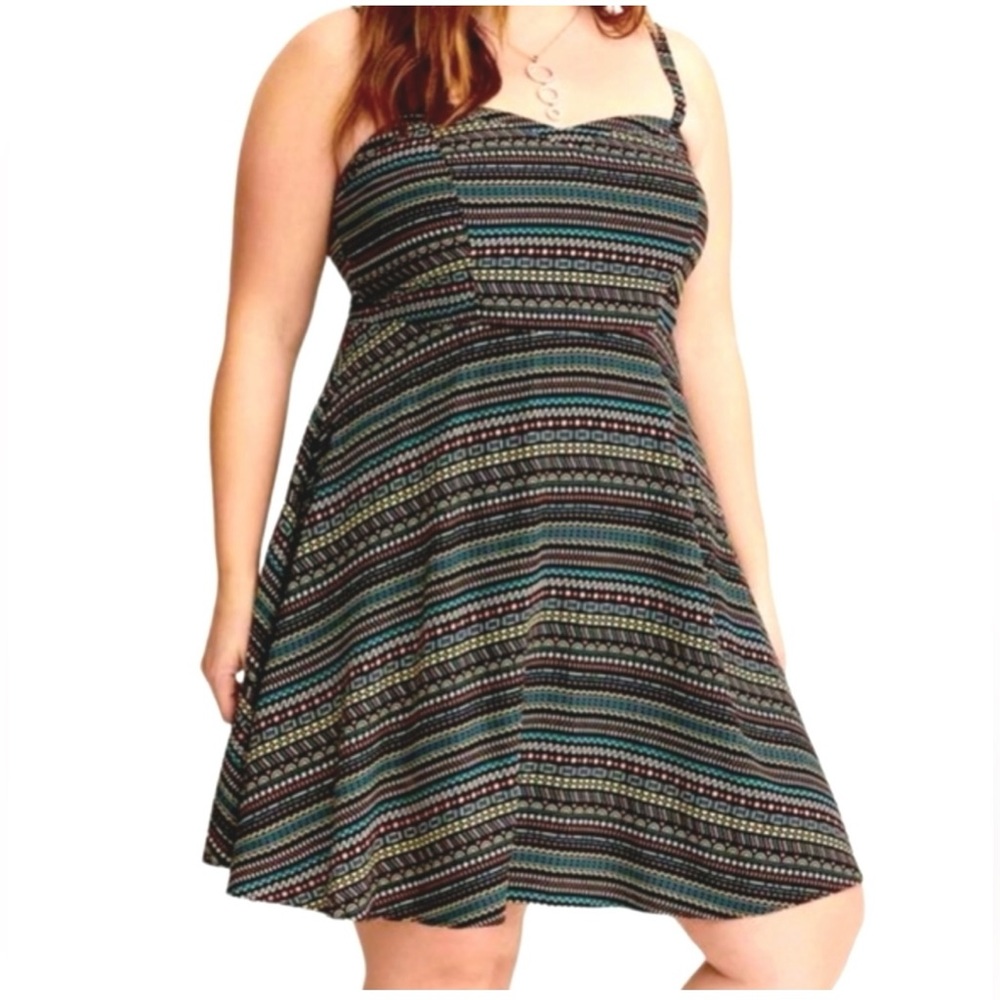 TORRID Mini Challis Sweetheart Multi Print Black Dress